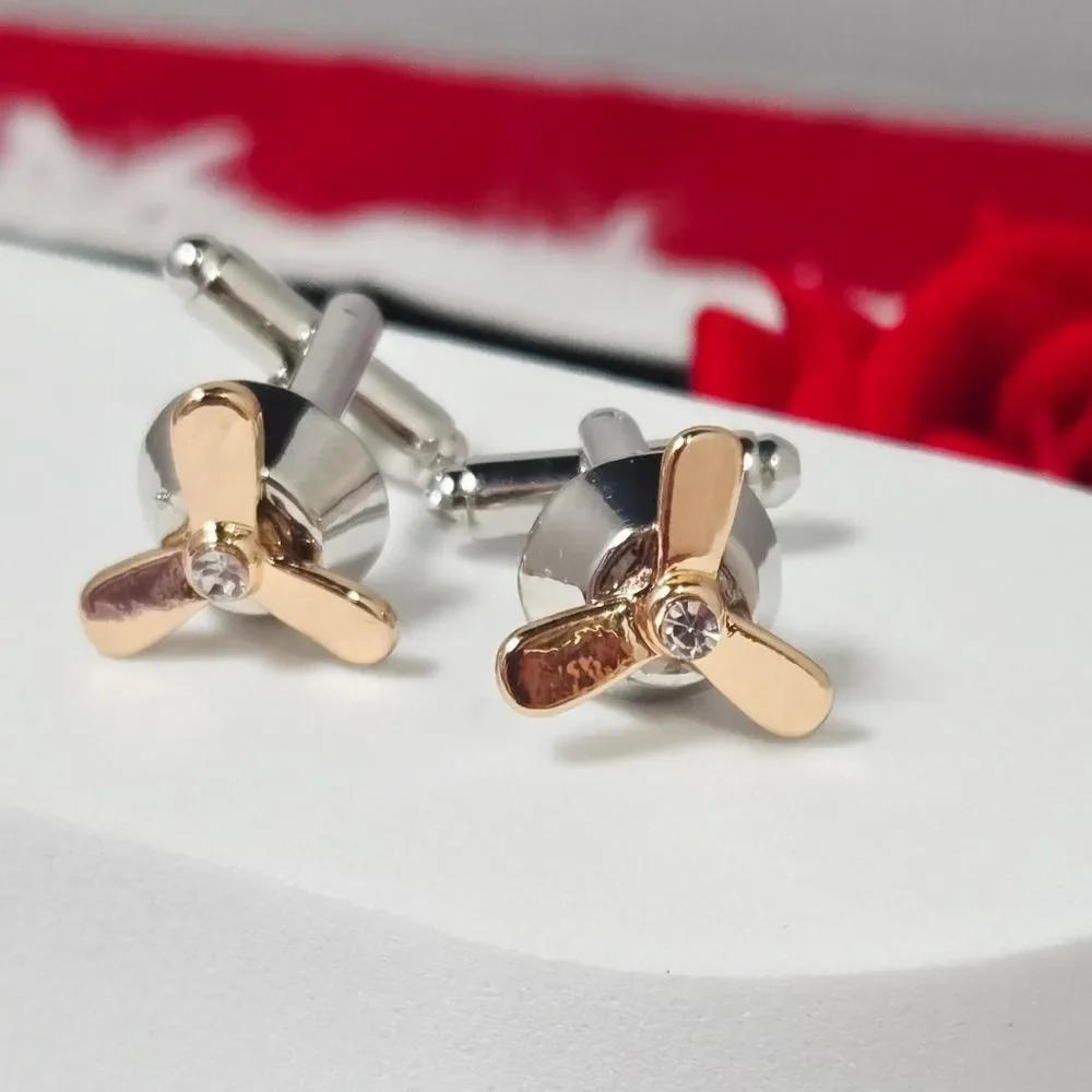 Propeller Cufflinks Men’s Novelty French Cuff Silver Bullet Back Aviator Gift